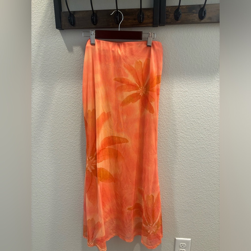 Orange Floral Maxi Skirt